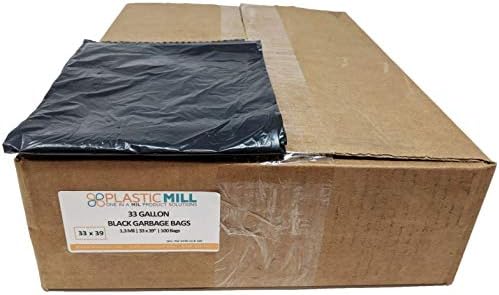 PlasticMill 33 Literes szemeteszsákot: Fekete, 1.3 MILLIÓ, 33x39, 100 Táskák.