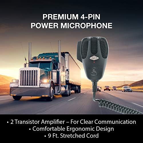 Kobra HG M75 Prémium Energia Csere KB Mikrofon (Fekete) – 4-Pin Csatlakozó, 9 Láb HighFlex™ & Key-BAK MIC-BAK CB Rádió Behúzható