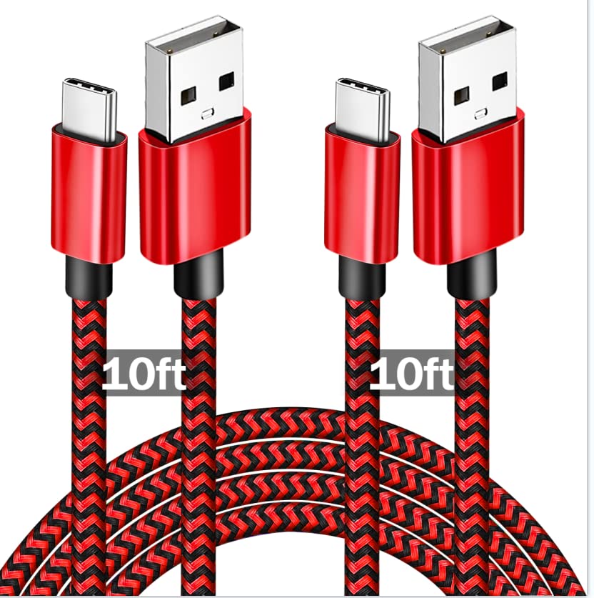 UDATON USB C Típusú Kábel, 3A Gyors Töltés, [2-Pack 10ft] Nylon Fonott USB A-USB C Töltő Kábel Kompatibilis a Samsung Galaxy S21