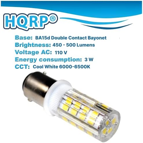HQRP Varrógép LED Nagyító Lámpa Izzó BA15d Dupla Kontakt Bajonett Bázis 52 Led SMD 2835 3W 110V 450-500 Lm (hideg Fehér