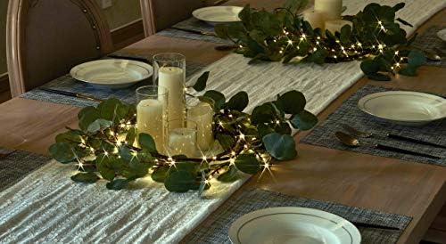 LITBLOOM Fényes Eukaliptusz Garland elemes Időzítő 6FT 96 LED Mesterséges Zöld Gally Szőlő Fények Esküvői Fél Szoba, Karácsonyi, Tavaszi