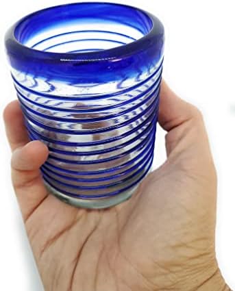 MexHandcraft Kobalt Kék Spirál 10 oz Forgatagban szett (6), Újrahasznosított Üveg, ólommentes, Toxin-Mentes (Pohár)