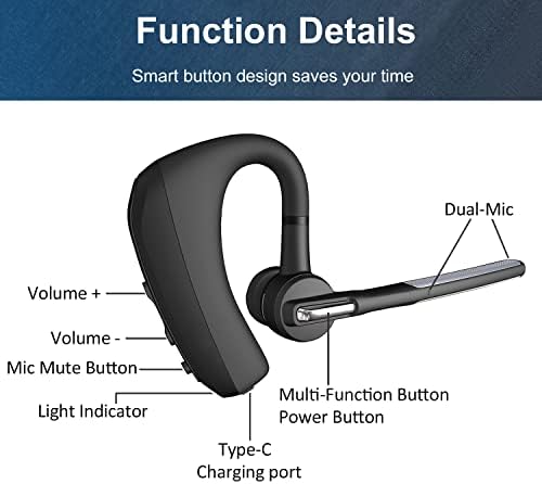 Bluetooth Fülhallgató CVC8.0 Kettős Mikrofon Zajszűrő, Kihangosító Bluetooth Fülhallgató V5.0 a Vezeték nélküli Fejhallgató, iPhone,