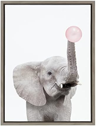 Kate Laurel Sylvie Rágógumi Elefánt Keretes Vászon, Wall Art által Amy Peterson Art Stúdió, 18x24 Szürke, Dekoratív Állatkerti