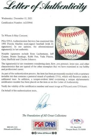 (31) 1993 Florida Marlins Csapat-Dedikált Baseball Autogramot Auto PSA/DNS AG53944 - Dedikált Baseball