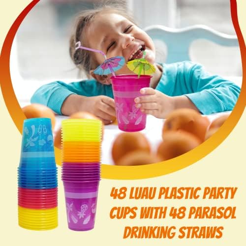 48 Csomag Trópusi Fél Csésze Napernyő Szívószál - Eldobható Műanyag Poharakat 16oz BPA mentes, a Hawaii Luau Parti Kellékek,