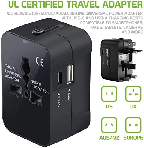 Utazási USB Plus Nemzetközi Adapter Kompatibilis az Asus ZA550KL a Világszerte Teljesítmény, 3 USB-Eszközök c típus, USB-A Közötti