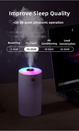Aerfoyun Mini Párásító,USB Színes hűvös köd párásító levegő párásító párologtató hálószoba，2 Köd Mód, Automatikus Kikapcsolás，Szuper Csendes