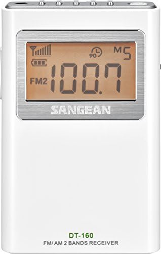 Sangean DT-160 AM/FM Sztereó Pocket Radio 100 üzemóra 2 AA Elem, Fehér & FM-Sztereó/AM Digitális Hangolás Zsebében Rádió Fekete