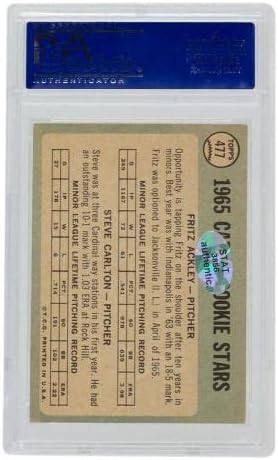 Steve Carlton Aláírt 1965 Topps Újonc Csillagok Bíborosok Baseball Kártya 477 PSA - Baseball Asztalon Dedikált Kártyák