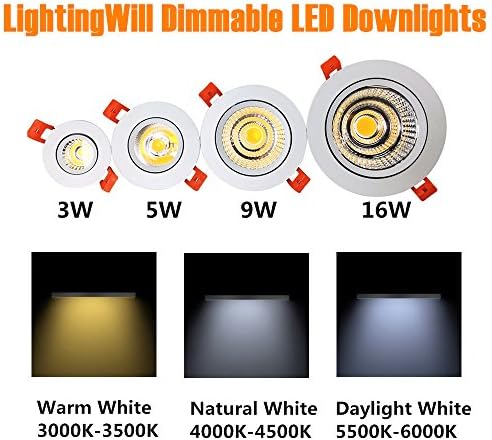 LightingWill 3.35 hüvelykes LED Szabályozható Beépíthető, 9W COB Süllyesztett Mennyezeti Lámpa Meleg Fehér 3000K-3500K, CRI80,