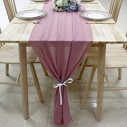 Mawinlak Chiffon asztali Futó 27x120 Hüvelyk Romantikus Bohém asztali Futó Krém Géz Futó Esküvői Dekoráció, Baba Zuhany Szertartás