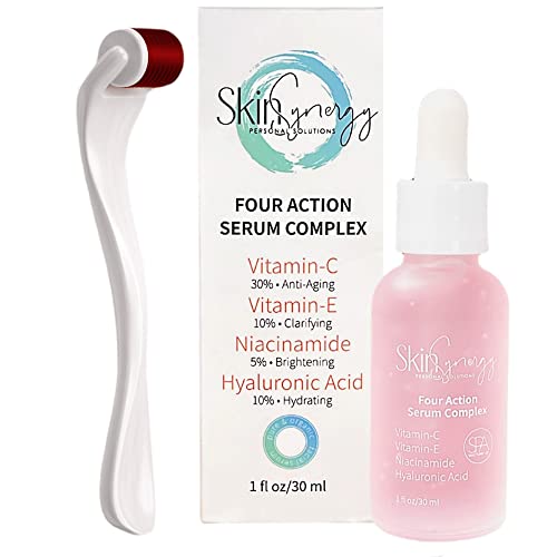 Bőr Szinergia Arc Szérum Anti-Aging 4 az 1-ben a Derma Roller | 30% C-Vitamin, Plusz Niacinamid, hialuronsav, E-Vitamin A Microneedle