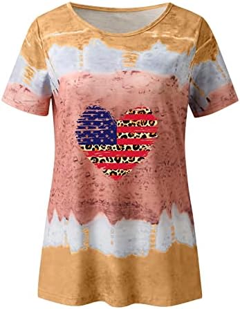Július 4-én Tshirts Pólók Női Rövid Ujjú, V Nyakú Póló USA Zászló Csíkos Tie-Dye Hazafias Ing Tunika Maximum
