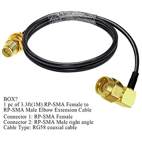 RPSMA RG58 Kábelre TUOLNK RP-SMA, hogy RP-SMA Male derékszögű Hosszabbító Kábel 3.3 ft(1M) PPSMA Könyök RF Koaxiális Kábel, 50 ohm