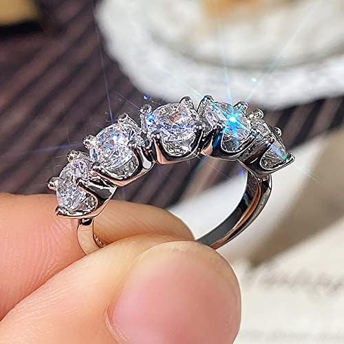 Nagy Rond Gyémánt Gyűrű Egyszerű Női Ezüst Gyűrű, Esküvői Gyémánt Elegáns Eljegyzési Gyűrűt Gyűrű Gyanta (Ezüst, 7)