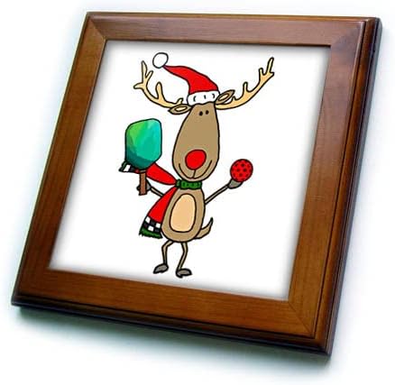 3dRose Vicces, Rudolf, a Rénszarvas Játszik Pickleball Sport Karácsony. Keretes Lapok (ft-371672-1)