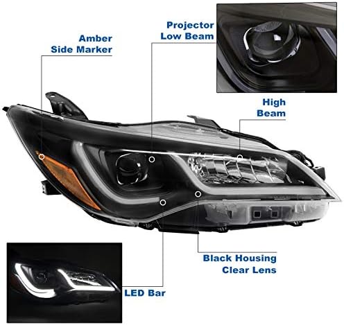 ZMAUTOPARTS LED Cső Vetítő Fényszórók, Fényszóró Black w/6.25 Kék LED DRL Kompatibilis 2015-2017 Toyota Camry