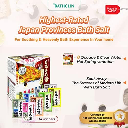 Bathclin Japán Ásványi anyagokban Gazdag termál Fürdő Só Por Választék [98 Csomag x30g], Hidratálja, Sima & Tompítsa Bőrt, Csökkenti