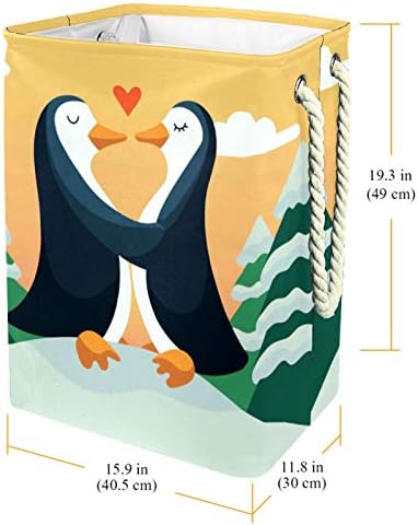 DEYYA Vízálló Szennyes Kosarat Magas, Erős Összecsukható Pingvin Pár Szeretet Nyomtatás Gátolják a Felnőtt Gyerekek Tini Fiúk, Lányok Hálószoba