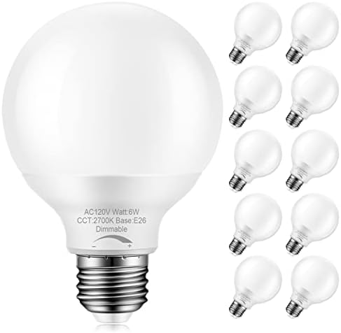 10-Pack Szabályozható G25 Globe Izzók LED-es, 6W=40W Csere, Meleg Fehér, 2700K, E26 Közepes Bázis, Ideális Fürdőszoba Hiúság,