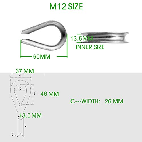 8 DB 1/2 Hüvelyk M12-es Rozsdamentes Acél Gyűszűk a 7/16 hüvelyk 1/2 Colos (12 mm) Átmérőjű drótkötél Kábel Timble Kötélzet