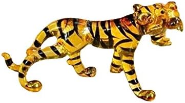 Mr_air_Thai_Glass_Blown Apró 3 Hosszú Sárga Fekete Állandó Tigris Figura - Miniatűr Kézzel Fúvott Üveg Bengáli Tigrisek Kristály