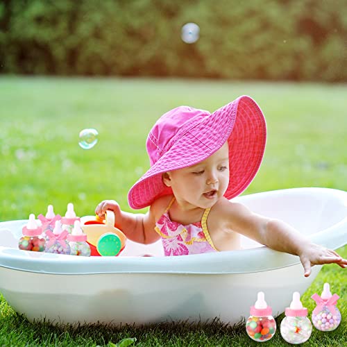 48 Db Mini cumisüveg Baby Shower Szívességet Ömlesztett, Baba Candy Üveg Átlátszó Műanyag Tejes Üveg Íj Csomó, Újszülött
