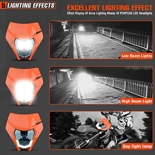 fewfuss Dirt Bike Fényszóró, LED, Univerzális Motoros LED-es Fényszóró, Enduro Supermoto Fej Lámpa Kit Narancs