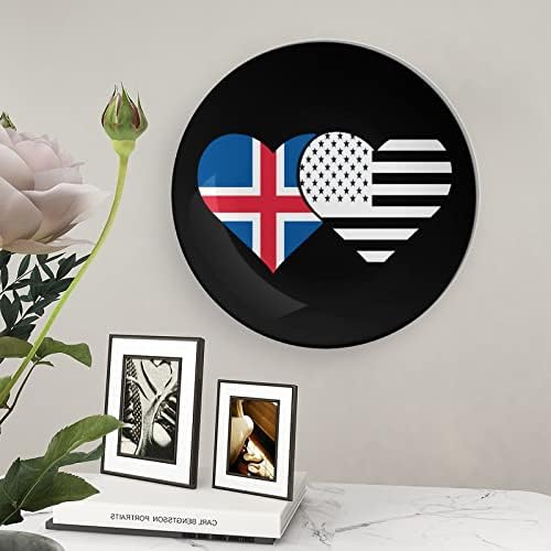 Izland Zászlót, Amerikai Zászló Dekorációs Tányér Kerek Kerámia lapok, Display Állvány Home Office Esküvői Dekoráció