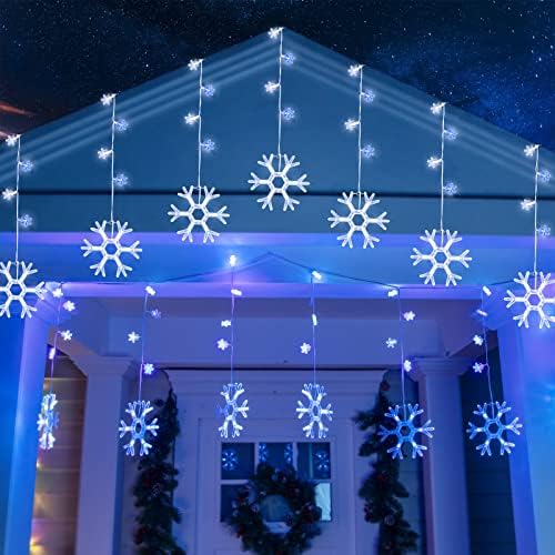 Karácsonyi Hópehely Lámpák Kültéri Vízálló - 7 Ft. 8 Csepp 80 LED Hópehely Jégcsap Lámpák Távoli , 8 Módok Ragyogj Ablak Dekoráció