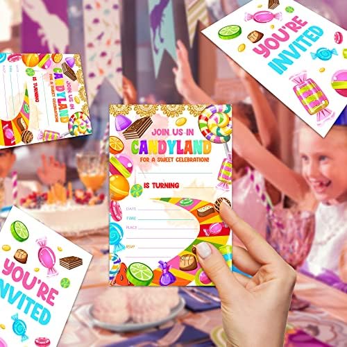 UTESG Candyland Szülinapi Meghívókat, Édes Ünnepe Szülinapi Meghívókat a Fiúk, Lányok, Candy Szülinapi Parti Dekoráció, Készlet