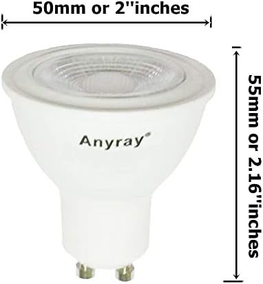 Anyray 2-Izzók GU10 LED Izzók, 5 Watt, (50W Egyenértékű), 45° Sugár, 120 V, Szabályozható, Süllyesztett Világítás, LED Reflektor Izzók (hideg