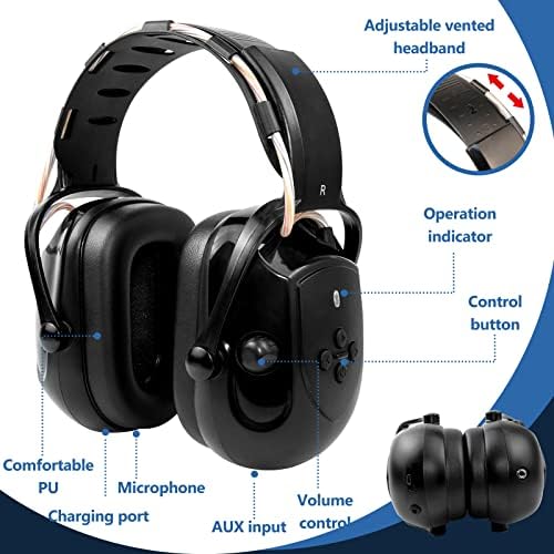 TAKUMO Bluetooth hallásvédő Fülvédő, 29dB zajszűrő Fejhallgató a Fül Védelme,Kaszálás,Lövöldözés.