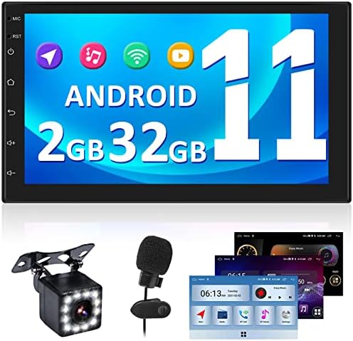 2GB+32 gb-os Android 11 Autó Sztereó Dupla Din 7 Hüvelykes autórádió Érintőképernyő GPS Navigáció Bluetooth FM RDS WiFi