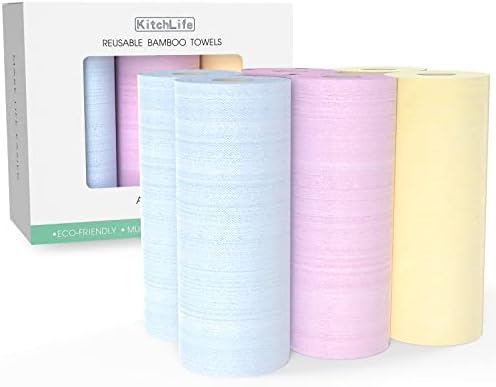 KitchLife Újrafelhasználható Bambusz, Papír Törölköző - 6 Tekercs = 24 Hónap Kínálat, Mosható, valamint Újrahasznosított Papír Tekercs Fenntartható