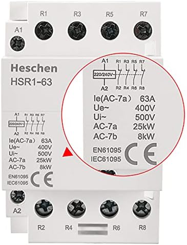 Heschen Háztartási AC Mágneskapcsoló HSR1-63 4 Pólusú Négy alaphelyzetben Zárt 220V/240V Tekercs Feszültség 35 mm-es DIN