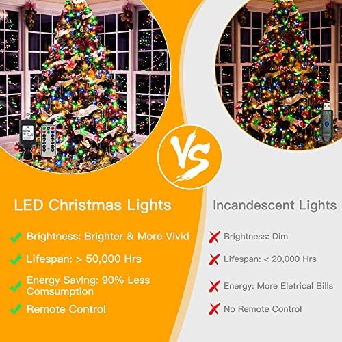 Ollny Karácsonyi Fények Kültéri, 49ft 300 LED karácsonyfa Fényei, 29V Energiatakarékos Fényes Tündér Lámpák 8 Mód Távoli Időzítő