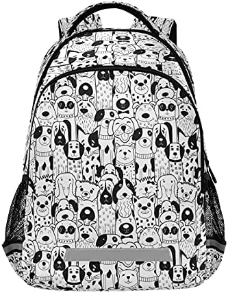 xigua Fekete-Fehér Doodle Kutyák Print Utazási Hátizsák Iskolába, Vízálló Bookbag