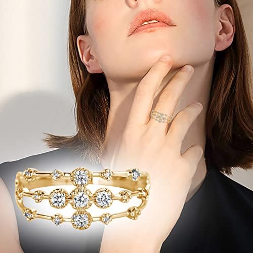 2023 Női Gyémánt Áttört Gyűrű Cirkon Eljegyzési Gyűrűt Szia Alacsony Gyűrű Lánya (Ezüst, 7)