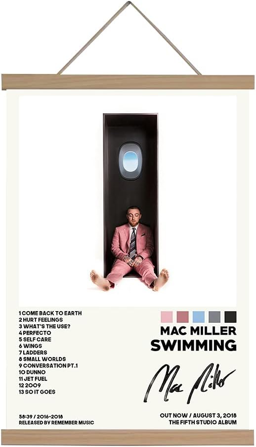 Mac Miller Poszter Úszás Poszter Vászon Nyomtatás Poszter Keret: 12x18inch(30x45cm)