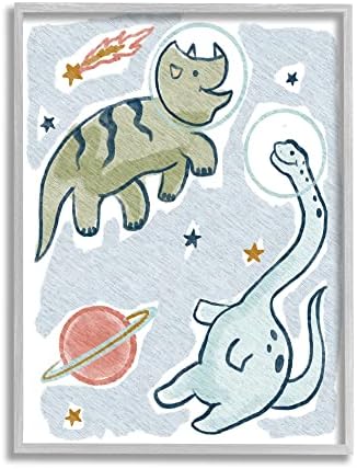 Stupell Iparágak Játékos Dinoszauruszok világűrben Bolygó Csillagok, Design by Lil' Rue