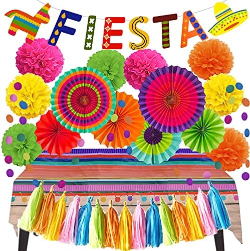 ZERODECO Fiesta Party Dekoráció, Többszínű Fiesta Banner Papír Rajongók pom-pomok selyempapír Tassel Terítő Füzér szöveg Fiesta Mexikói