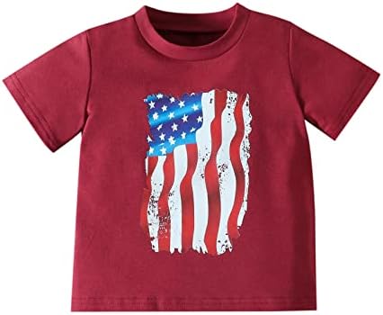 Póló Gyerekeknek, Fiúknak, Rövid Ujjú amerikai Zászló Nyomtatás Póló Legénység Nyak Nyári Felsők Kisgyermek Alkalmi Póló