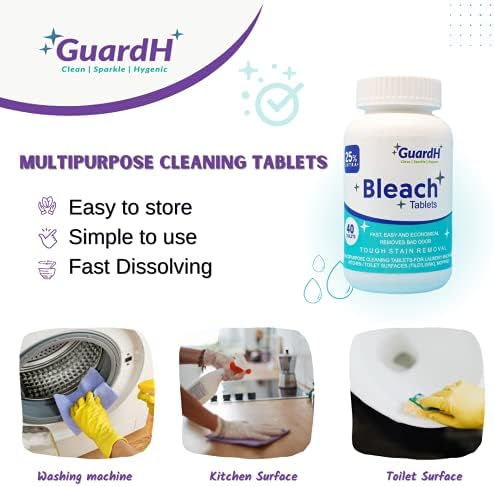 GuardH Bleach Tabletta - 40 gróf. Öblítő a mosáshoz, valamint többcélú tisztítás. Folyékony bleach Alternatíva. Használt konyhai felületek,