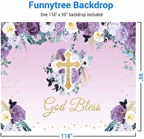 Funnytree Szövet 10x8FT Isten Áldja Háttérben a Keresztség Párt Első szentáldozás Keresztelő Banner Dekor Kék Virág Fiú Baba Zuhany