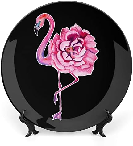 Aranyos Flamingó Rózsaszín Rózsa Vicces porcelán Díszítő Tányér Kerek Kerámia lapok Kézműves Display Állvány Home Office Fali Dekoráció