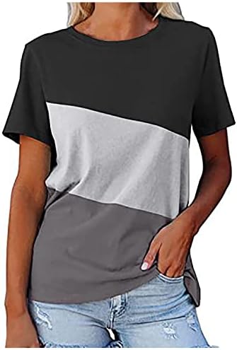Tini Lány Rövid Ujjú Póló Colorblock Grafikus Karcsúsító Tunikák Blúz Kombiné Tshirt Sleeve Póló, Alkalmi Póló