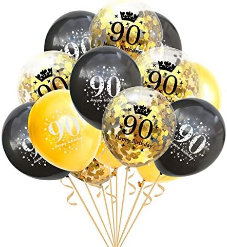 90 Szülinapi Lufi Fekete-Arany Buli Dekorációk, Latex Léggömb, Konfetti, a Nők, a Férfiak 90 Éves Évforduló Téma Születésnapi Party Kellékek