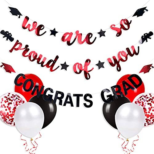 Piros Fekete Ballagás Dekoráció 2023 Érettségi Kalap Diploma Csillag Garland Banner Sármány Streamer Hátteret Érettségi Party